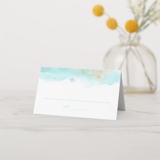 Turquoise Watercolor Place Card (Front)
