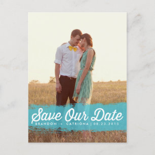 TURQUOISE WATERCOLOR SAVE THE DATE POSTCARD