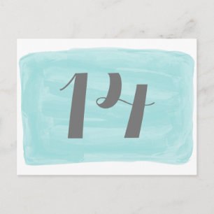 Turquoise Watercolor Table Number Postcard