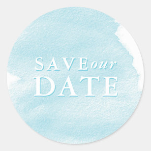 Turquoise Watercolor Wash Save our Date Classic Round Sticker