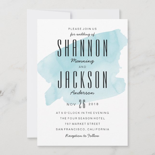 Turquoise Watercolor Wash Wedding Invitation (Front)