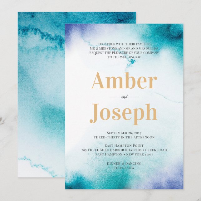 Turquoise Watercolor Wedding invitation (Front/Back)