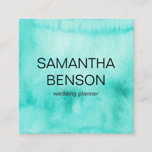Turquoise Watercolor Wedding Planner Square Busine Square Business Card (Front)
