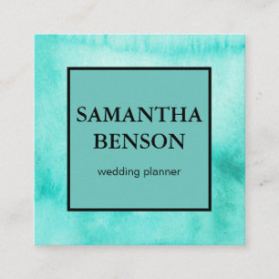 Turquoise Watercolor Wedding Planner Square Business Card
