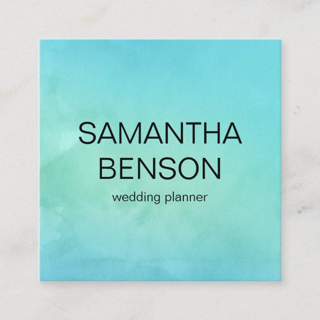 Turquoise Watercolor Wedding Planner Square Business Card (Front)