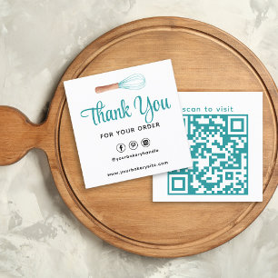 Turquoise Watercolor Whisk Bakery QR Thank You Square Business Card