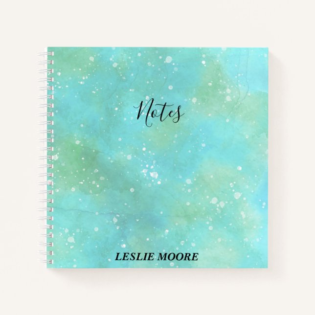 Turquoise Watercolor With White Spatters NOTES Notebook (Front)