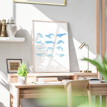 Turquoise Watercolour Whale Nautical Art