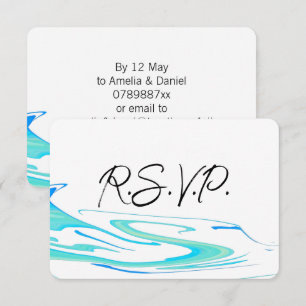 Turquoise Wave Modern Elegant Wedding RSVP Card