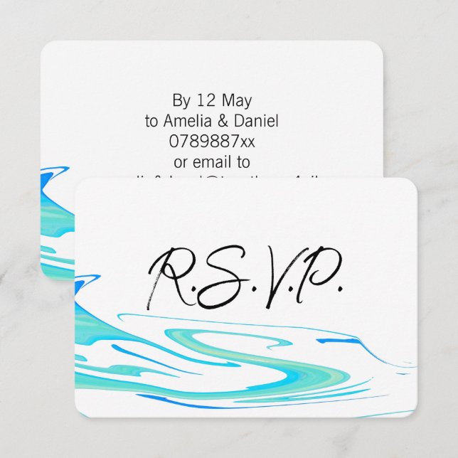 Turquoise Wave Modern Elegant Wedding RSVP Card (Front/Back)