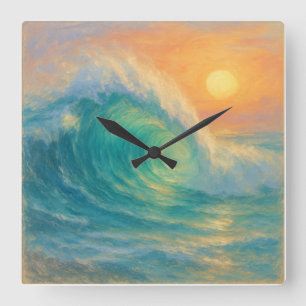 Turquoise Wave - Pastel Painting Style Art Square Wall Clock