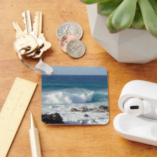 Turquoise Waves, Rugged Tropical Shore Key Ring