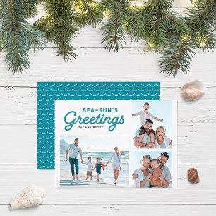 Turquoise Waves Sea-Sun's Greetings Photo Holiday Card