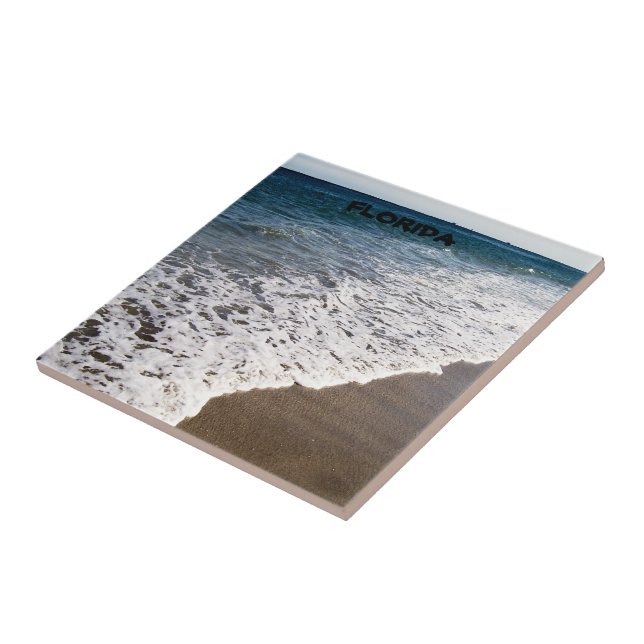 Turquoise Waves Washing Over Sandy Shore Tile (Side)