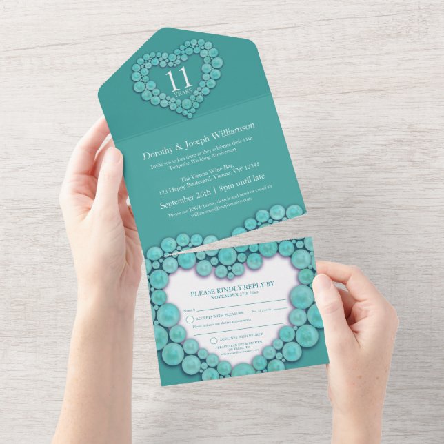 Turquoise wedding anniversary 11 years event all in one invitation (Tearaway)