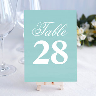 Turquoise Wedding Script Table Number Sign 