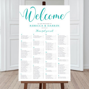 Turquoise Wedding Seating Chart Alphabetical