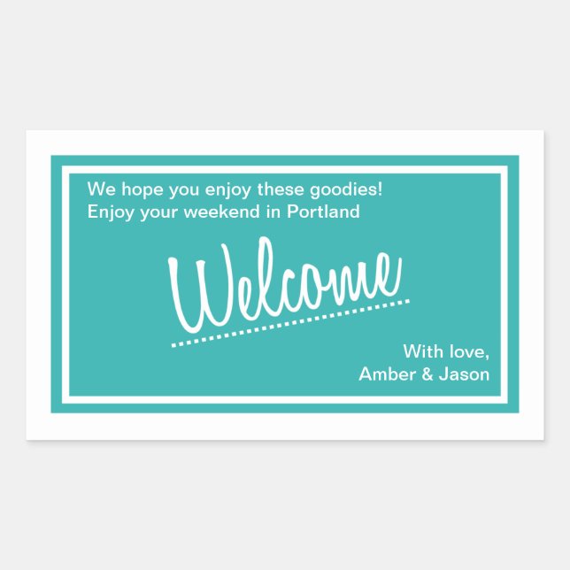 Turquoise Wedding Welcome Gift Basket Bag Rectangular Sticker (Front)