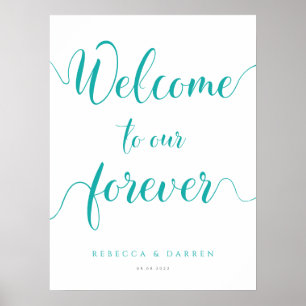 Turquoise Welcome to our Forever Wedding Sign