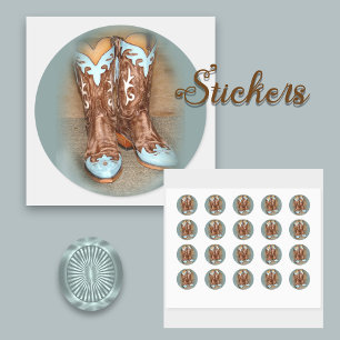 Turquoise Western Boots Classic Round Sticker