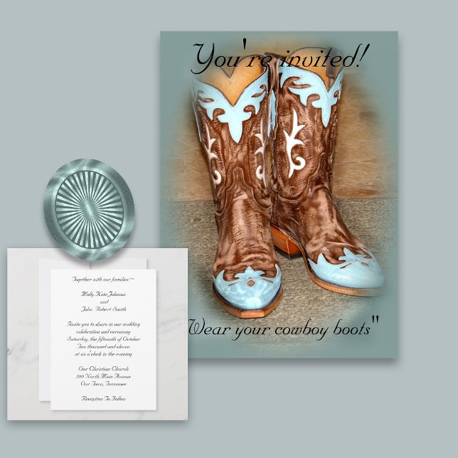 Turquoise Western Boots Wedding Invitation (Creator Uploaded)