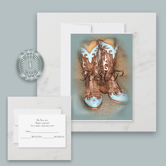 Turquoise Western Boots  Wedding RSVP Card (Creator Uploaded)