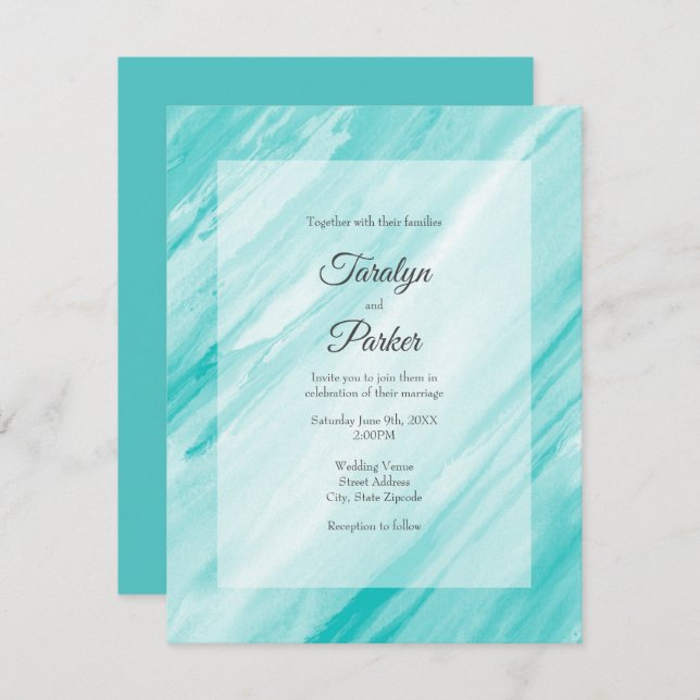 Turquoise White Abstract Invitation (Front/Back)