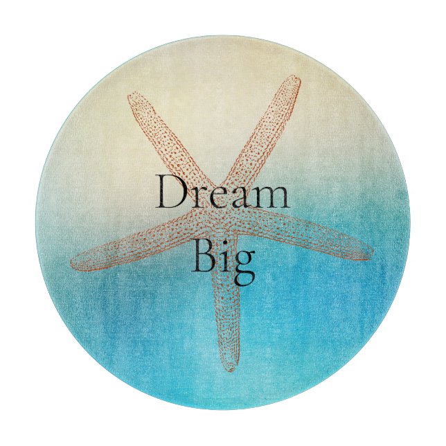 Turquoise White Aqua Blue Starfish Beach Cutting Board (Front)