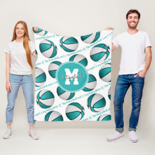 turquoise white basketball court my happy place fleece blanket
