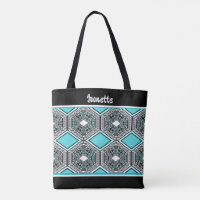 Turquoise, White & Black Tribal Tapestry