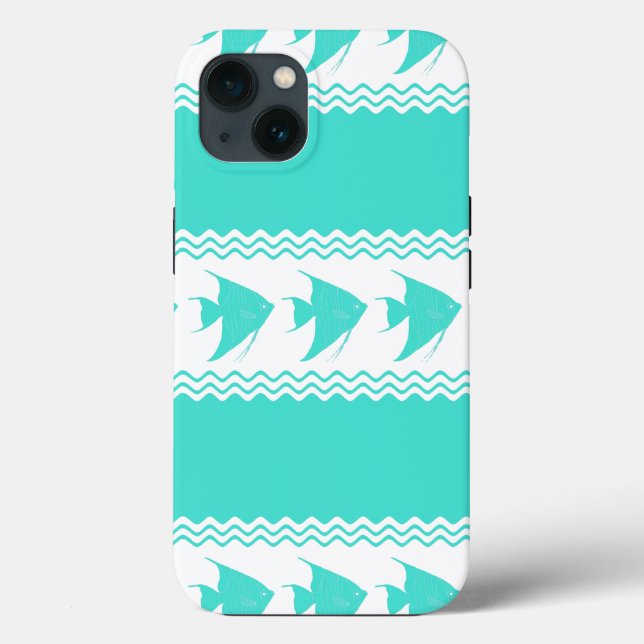 Turquoise White Coastal Angelfish Stripes Case-Mate iPhone Case (Back)