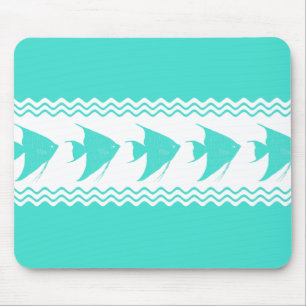 Turquoise White Coastal Angelfish Stripes Mouse Pad