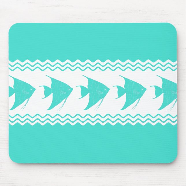 Turquoise White Coastal Angelfish Stripes Mouse Pad (Front)