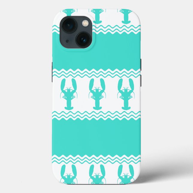Turquoise White Coastal Lobster Stripes Case-Mate iPhone Case (Back)