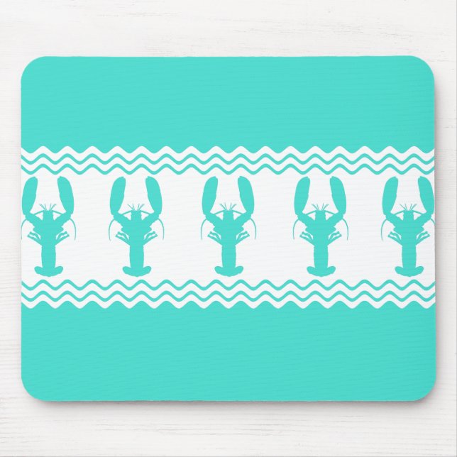 Turquoise White Coastal Lobster Stripes Mouse Pad (Front)