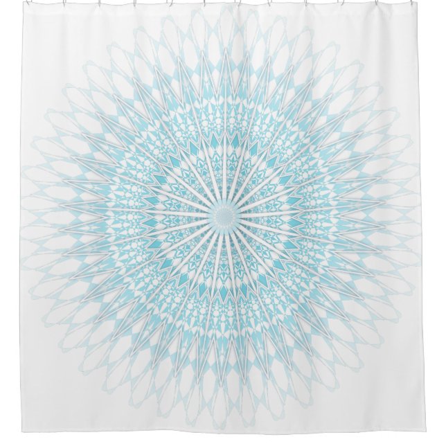 Turquoise White Coastal Mandala Shower Curtain (Front)