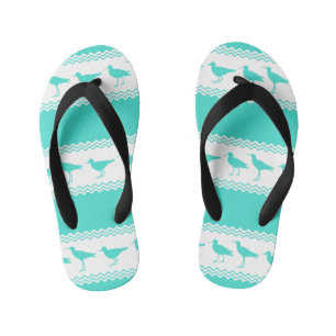 Turquoise White Coastal Sandpiper Bird Stripes Kid's Jandals