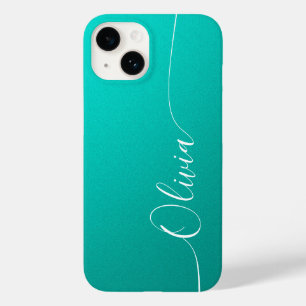 Turquoise White Elegant Calligraphy Script Name Case-Mate iPhone 14 Case
