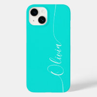 Turquoise White Elegant Calligraphy Script Name