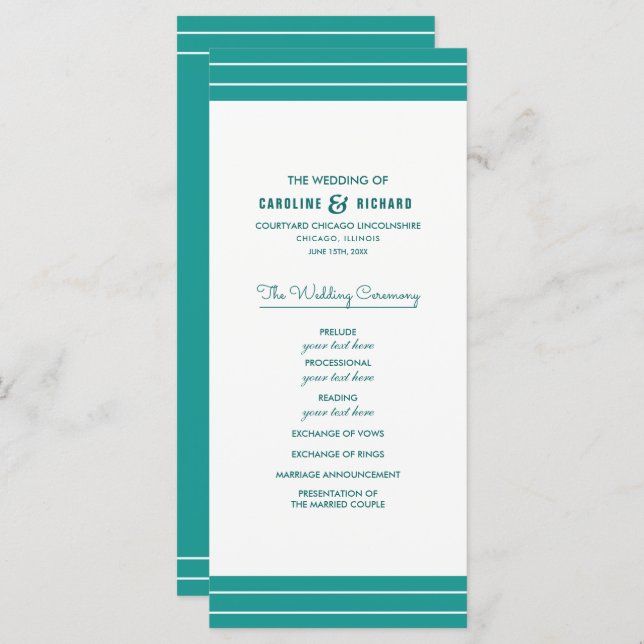 Turquoise White Elegant Wedding Programs Programme (Front/Back)