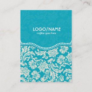 Turquoise & White Floral Damasks 2-Customised Business Card