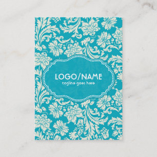 Turquoise & White Floral Damasks-Customised Business Card