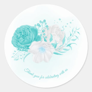 turquoise white floral wedding classic round sticker