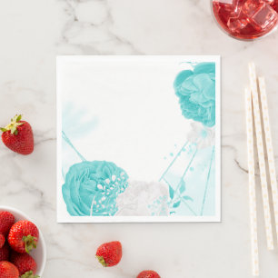 turquoise white floral wedding napkin