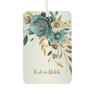 Turquoise White Flower Golden Leaves Elegant Car Air Freshener