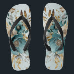 Turquoise White Flower Golden Leaves Elegant Jandals<br><div class="desc">Turquoise White Flower Golden Leaves Elegant Flip Flops. Unique,  beautiful,  stylish design. Easy to be personalised. Matching items are available.</div>