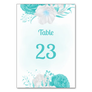 turquoise white flowers botanical table number