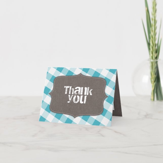 Turquoise & White Gingham Canvas Thank You Cards (Front)