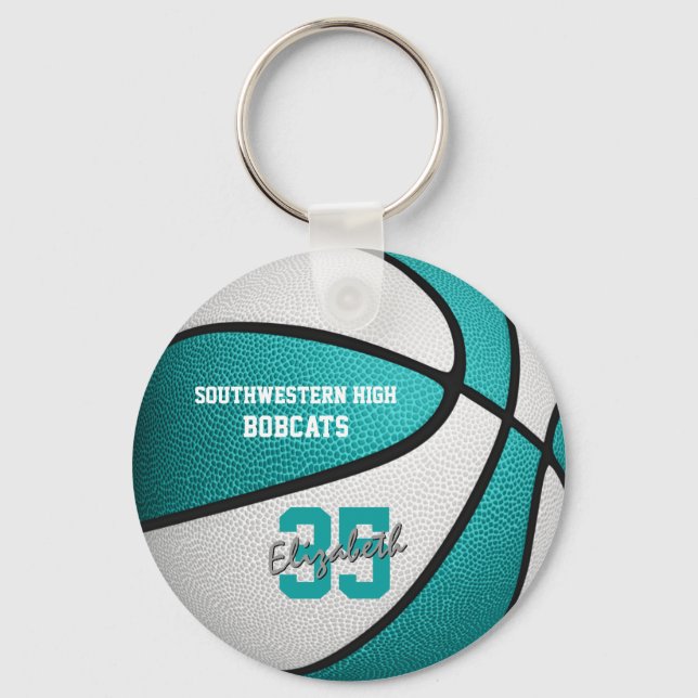 turquoise white girls basketball sports gifts key ring (Front)