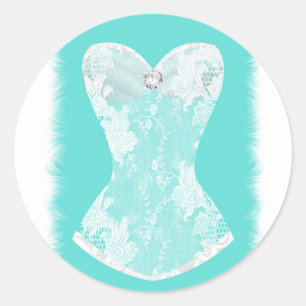 Turquoise & White Glam Lingerie Shower Party Favou Classic Round Sticker